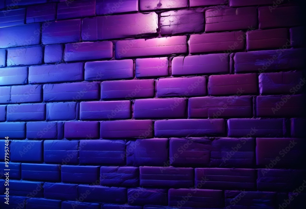 Obraz premium surreal and dreamlike, An industrial-style brick wall featuring intense green and purple lighting, with contrasting dark corners, creating depth and a sense of intrigue in the background., saturated, 