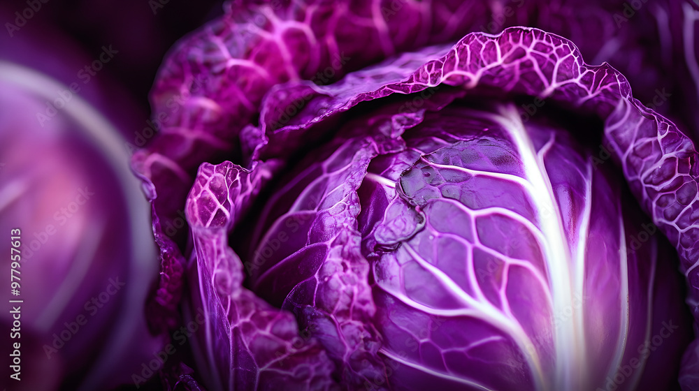 Obraz premium A close-up of a purple cabbage with a white stripe in the middle of its head