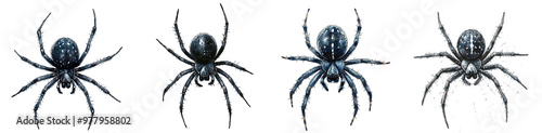 Realistic spider illustration showcasing different poses and perspectives transparent background