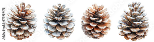 Pinecones arranged in four positions showcasing different angles and details transparent background photo