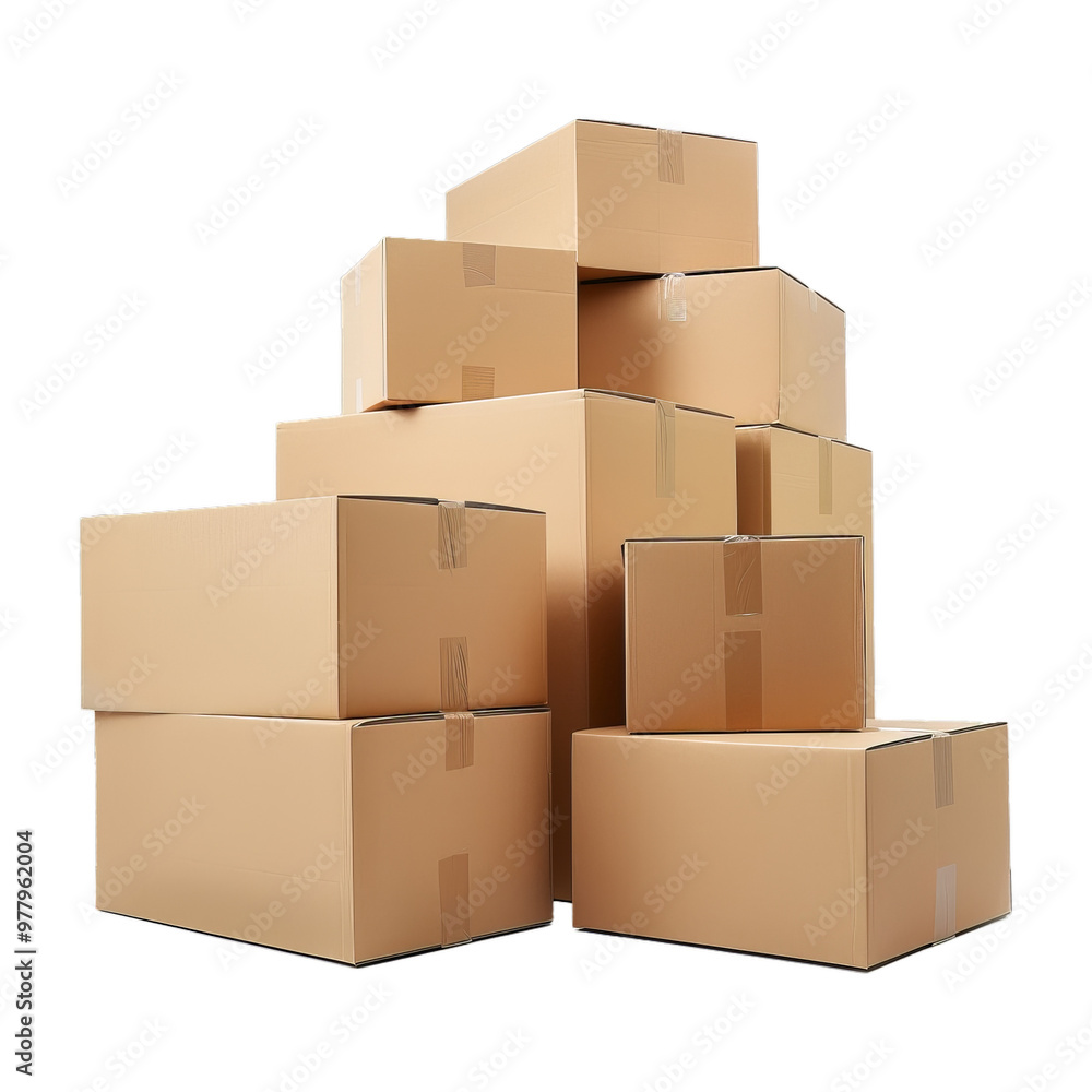 Several cardboard boxes of different sizes, closed with adhesive tape, forming a pyramid shape Several cardboard boxes of different sizes, closed with adhesive tape, forming a pyramid shape