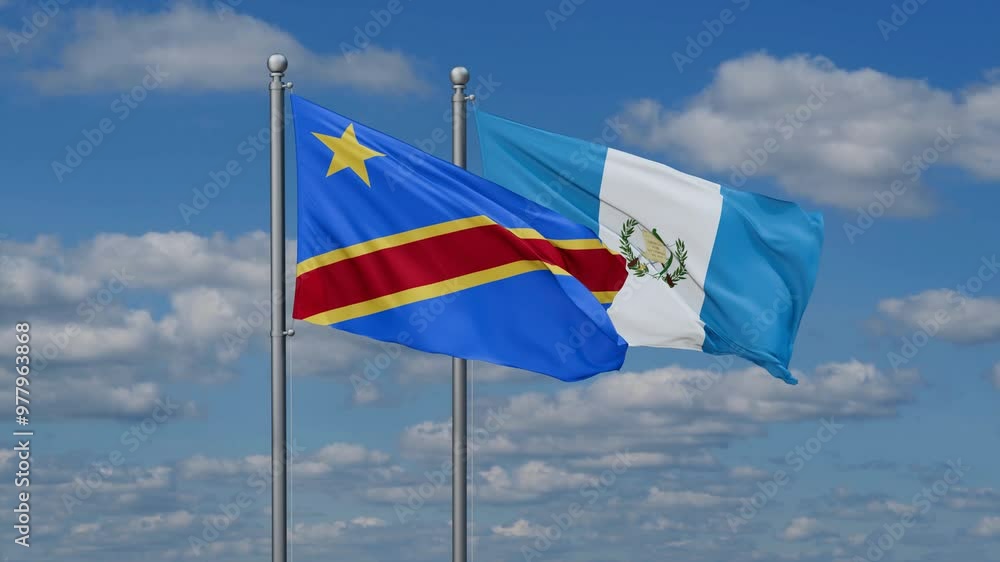 Guatemala and Democratic Republic of the Congo flags flying together, video concept of the relationship, two country relations concept Guatemala and Democratic Republic of the Congo flags flying together, video concept of the relationship, two country relations concept