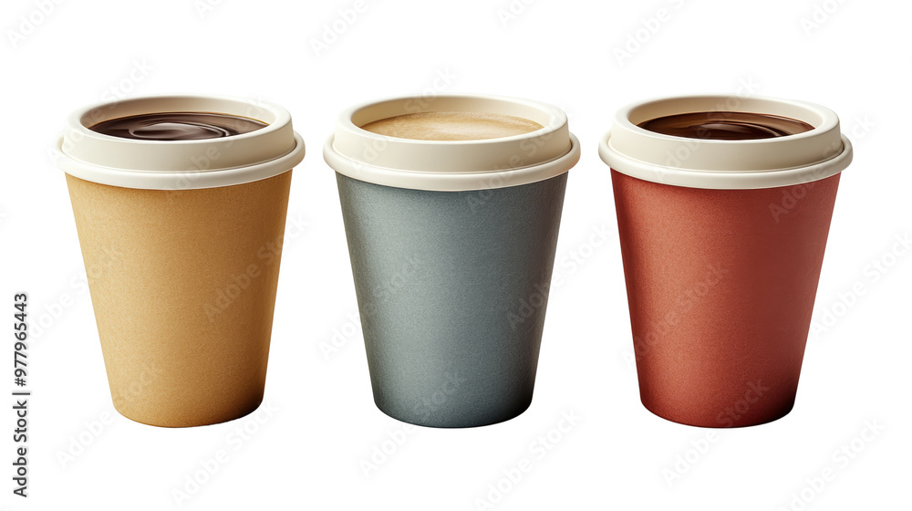 Three takeaway coffee cups. Three takeaway coffee cups.