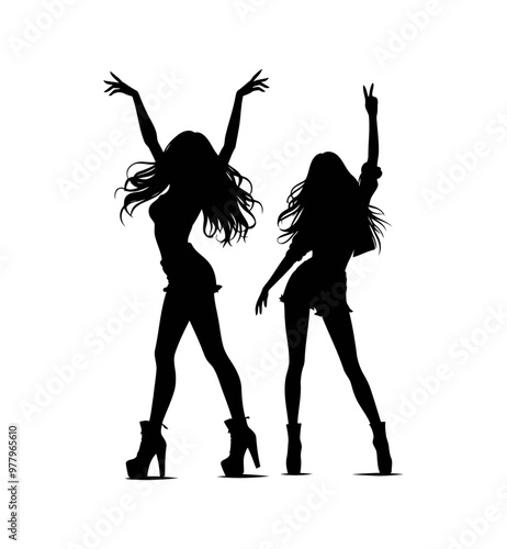  girl dancing Set isolated vector silhouette illustration
