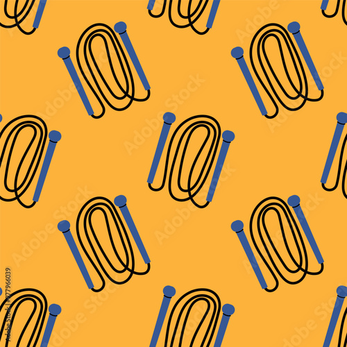 Pattern of jump ropes on a bright yellow background suitable for fitness or sports themes