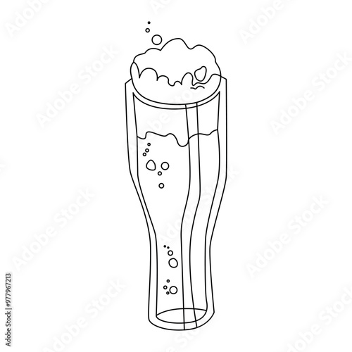 Stroke icon of a glass of beer on a white background. Foamy beer drinks. Booze for holidays, oktoberfest