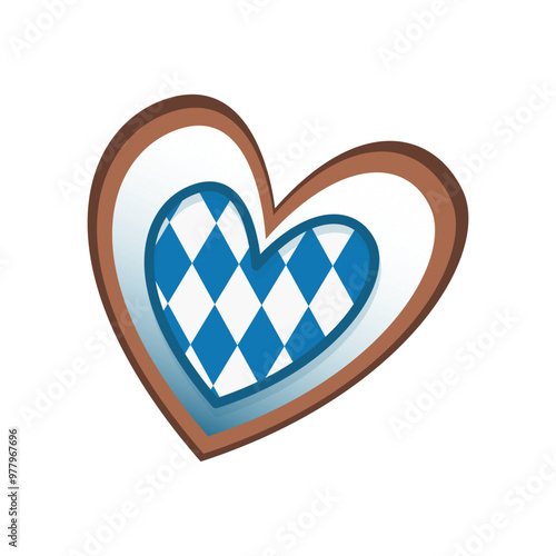 Icon colored traditional gingerbread in the shape of a heart for Oktoberfest. Vector illustration on a white background.