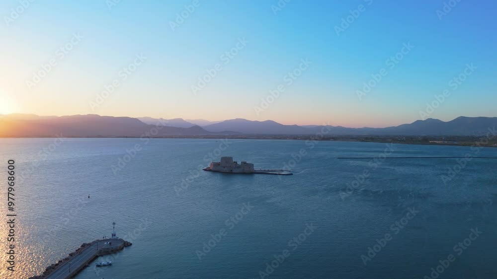 greece peloponnese region old capital nafplio aerial view with sunrise and sunset lights greece peloponnese region old capital nafplio aerial view with sunrise and sunset lights