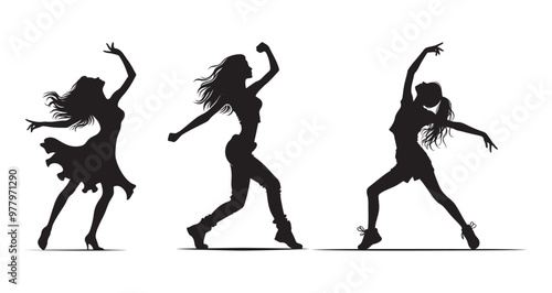  girl dancing Set isolated vector silhouette illustration