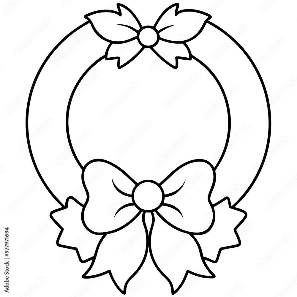 Circular Wreath with Large Bow and Holly Leaves – Vector Art Circular Wreath with Large Bow and Holly Leaves – Vector Art