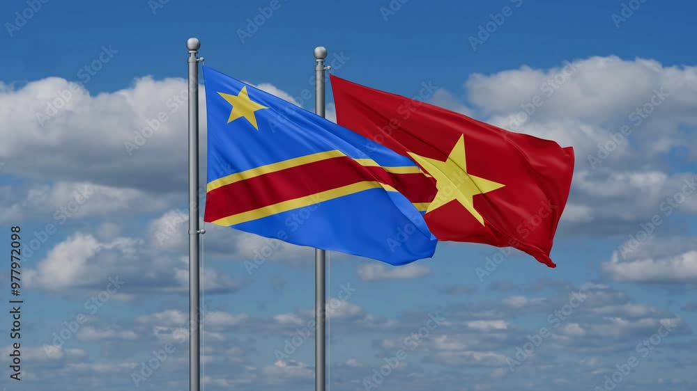 Vietnam and Democratic Republic of the Congo flags flying together, video concept of the relationship Vietnam and Democratic Republic of the Congo flags flying together, video concept of the relationship