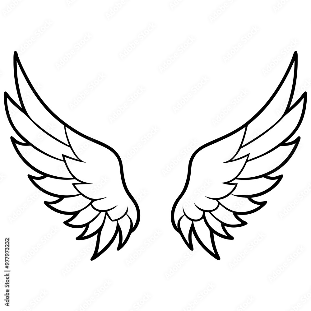 Fototapeta premium Elegant Curved Angel Wings - Detailed Vector Art