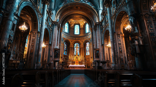 decoration of a catholic church people praying Generative AI