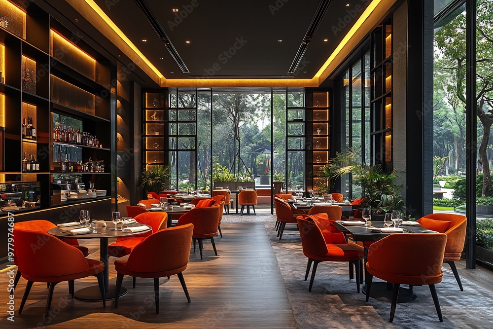 Fototapeta premium Presentday hospitality a bustling restaurant where the energy and warmth of the staff create an inviting atmosphere for all guests