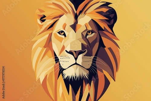 Geometric stylized lion head illustration in yellow and orange tones photo