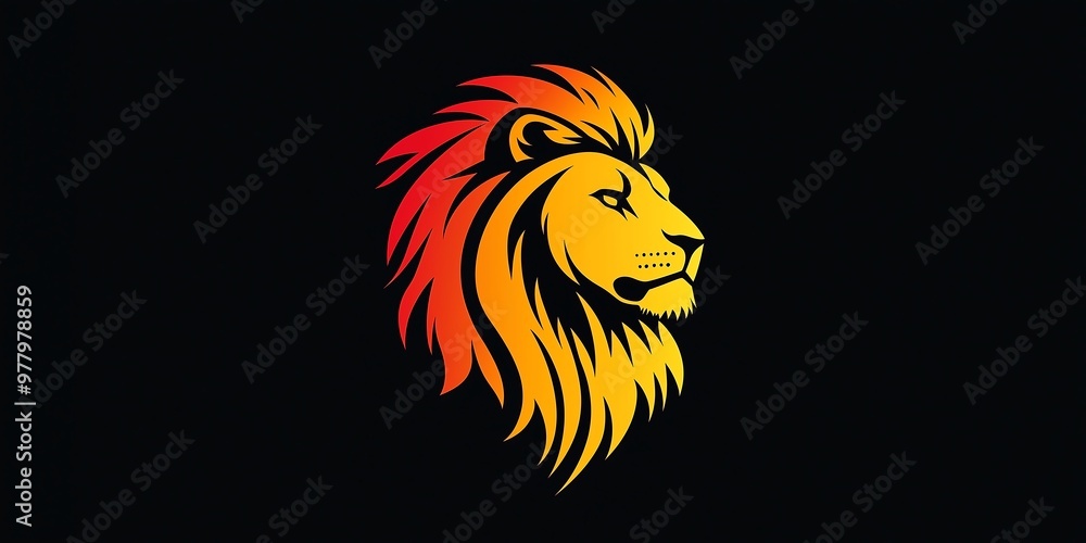 Stylized lion head logo with bold red and yellow mane Stylized lion head logo with bold red and yellow mane