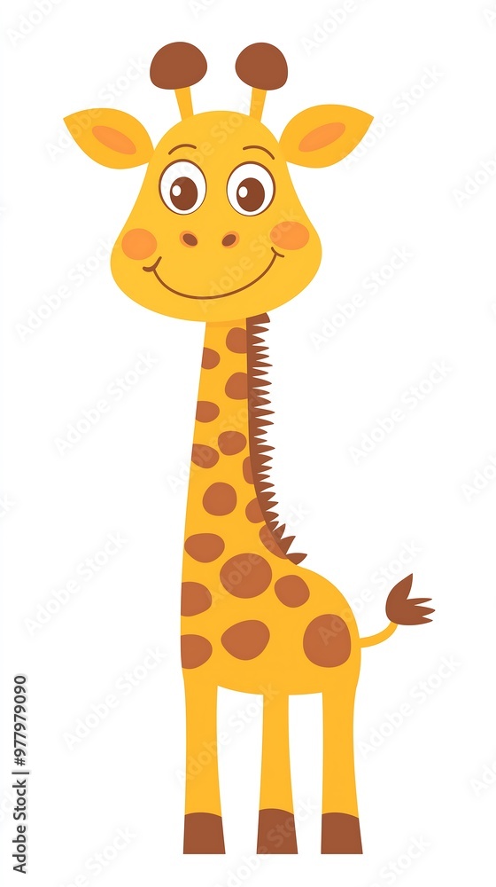 Smiling cartoon giraffe standing upright on white background Smiling cartoon giraffe standing upright on white background