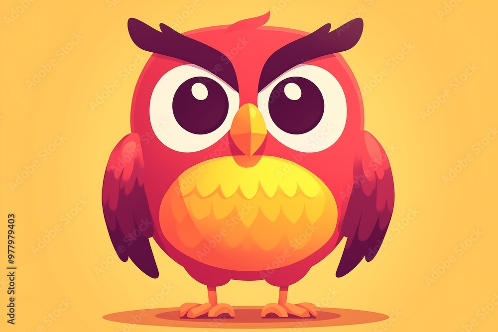Angry cartoon owl with large eyes on a bright yellow background Angry cartoon owl with large eyes on a bright yellow background