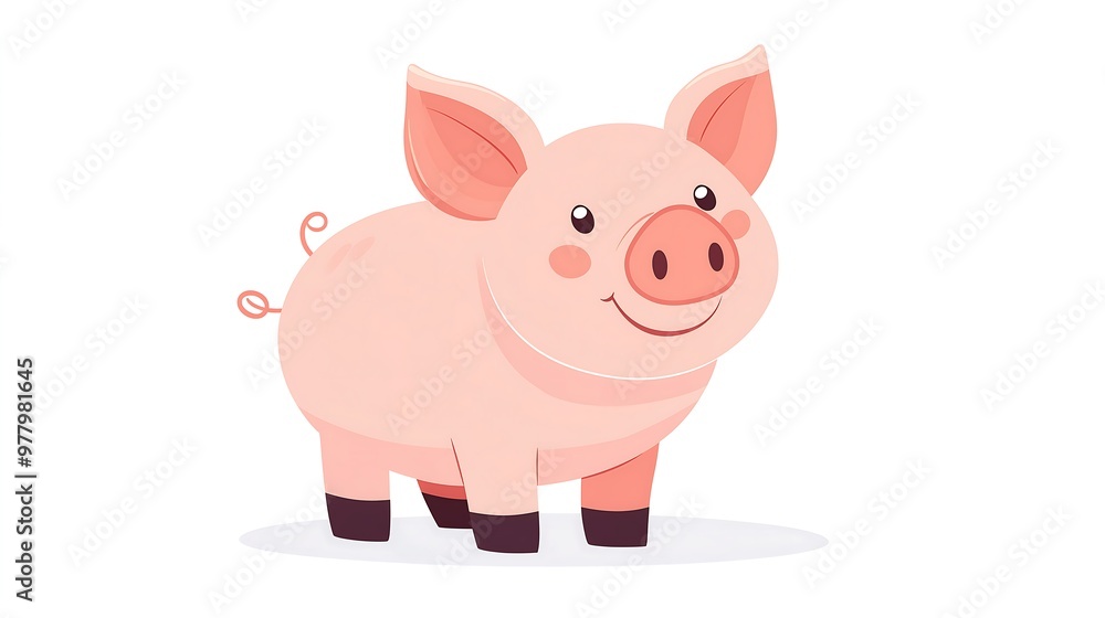 Adorable cartoon pig standing with a sweet and innocent expression Adorable cartoon pig standing with a sweet and innocent expression
