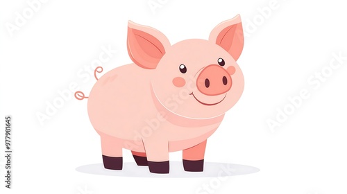 Adorable cartoon pig standing with a sweet and innocent expression