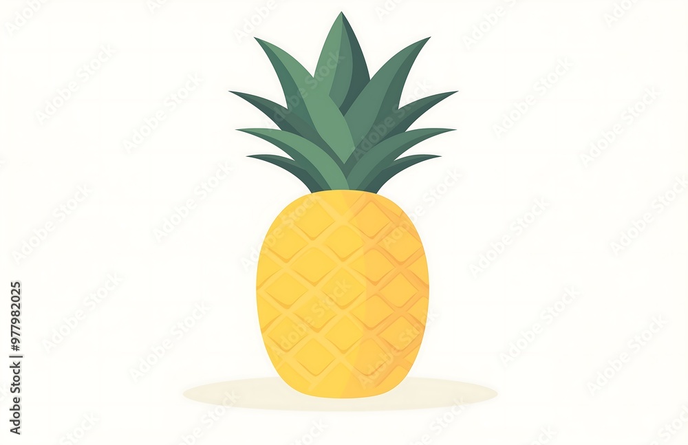 Simple flat pineapple illustration, bright yellow fruit with green leaves Simple flat pineapple illustration, bright yellow fruit with green leaves