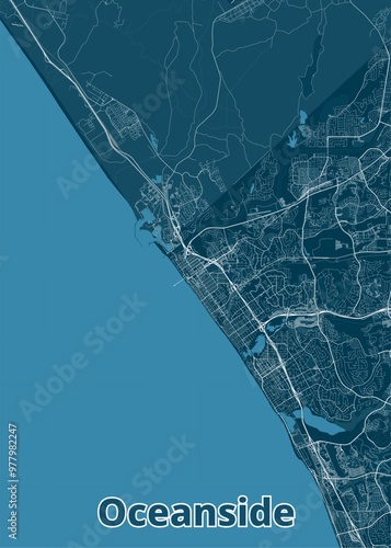 Oceanside, California, USA artistic blueprint map poster