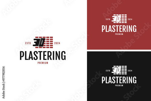 Plastering brick wall logo design template vector illustration idea