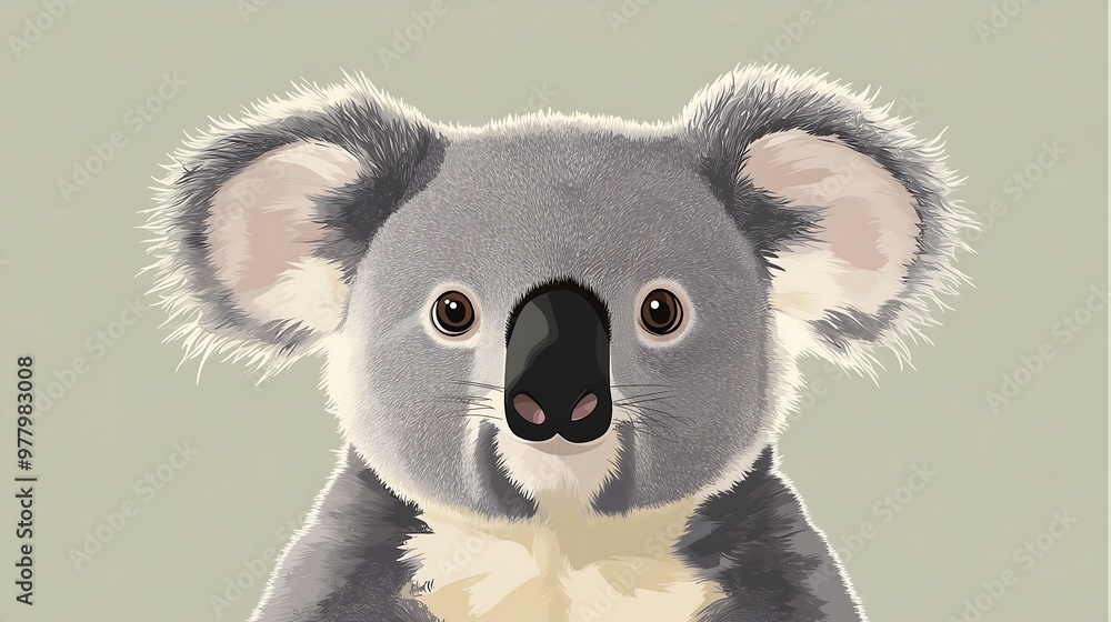 Adorable cartoon koala face, close-up with bright eyes, fluffy ears Adorable cartoon koala face, close-up with bright eyes, fluffy ears