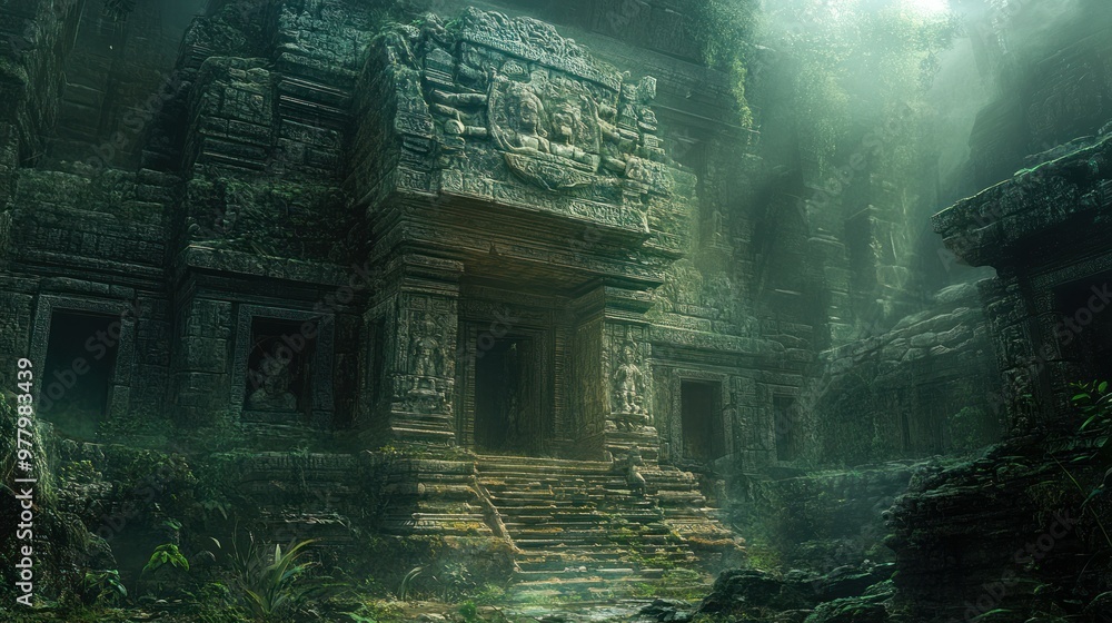 Ancient Stone Temple Entrance in Lush Jungle Ancient Stone Temple Entrance in Lush Jungle
