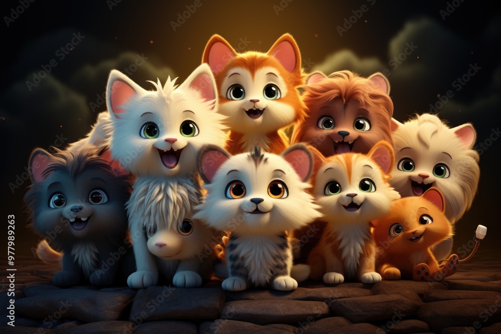Cute Cartoon Animals Vector Illustration of a set of animals, generative IA Cute Cartoon Animals Vector Illustration of a set of animals, generative IA