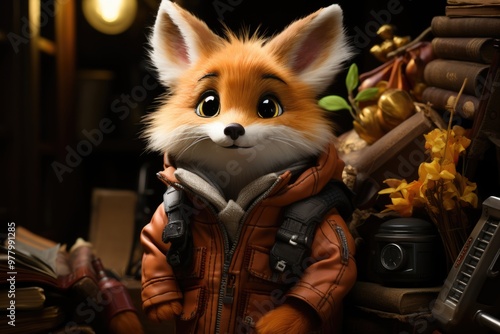 Little cute and lovely fox as a cartoon character, generative IA