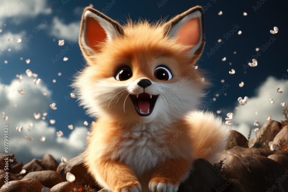 Cute cartoon fox jumping 3d illustration, generative IA Cute cartoon fox jumping 3d illustration, generative IA