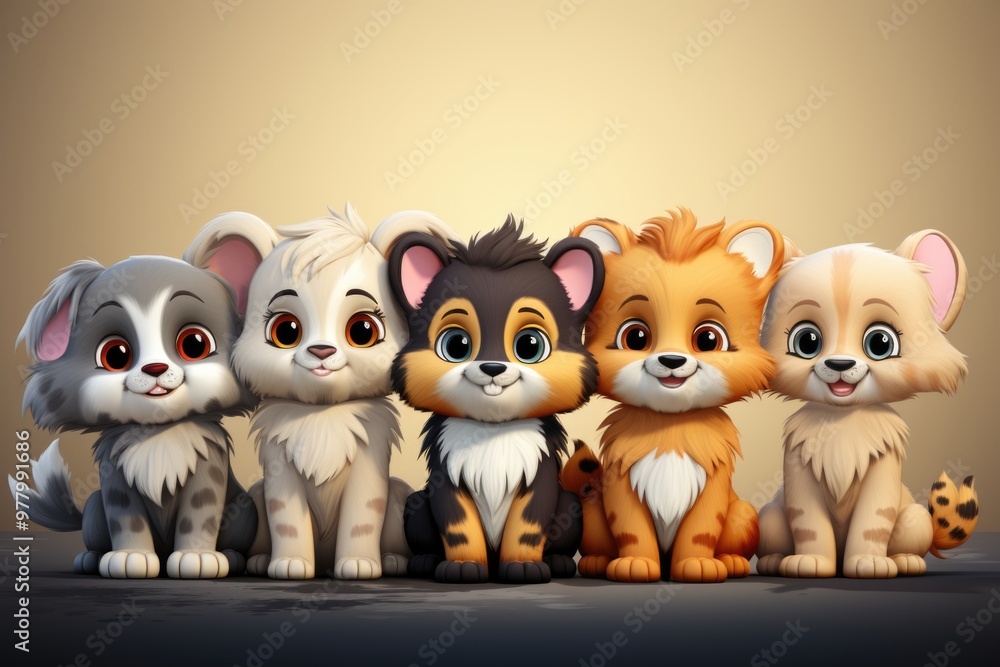 Set of Cute Animals In Cartoon Style Vector Illustration for Kids, generative IA Set of Cute Animals In Cartoon Style Vector Illustration for Kids, generative IA