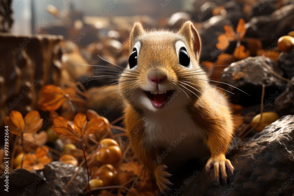 A cute and happy squirrel with eyes wide open in cartoon style, generative IA A cute and happy squirrel with eyes wide open in cartoon style, generative IA