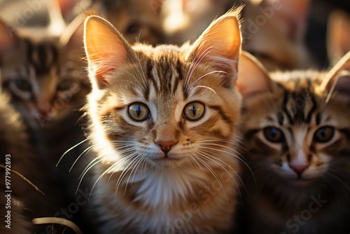 A group of kittens is in a circle with one of them with the photo of a cat and t, generative IA photo