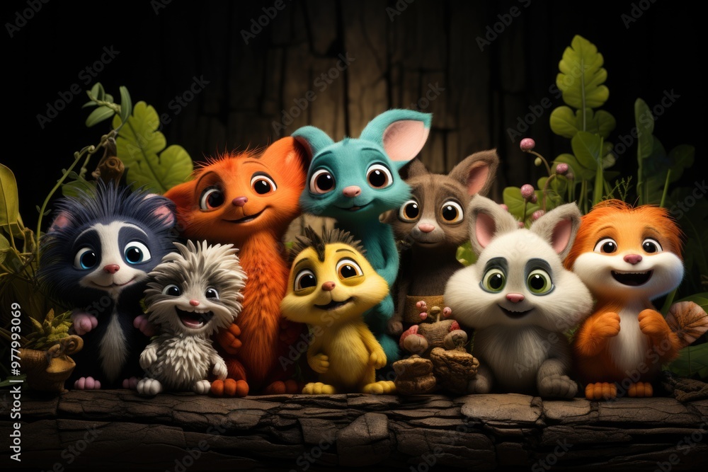 A collage of cartoon animals with different colors and animals, generative IA A collage of cartoon animals with different colors and animals, generative IA