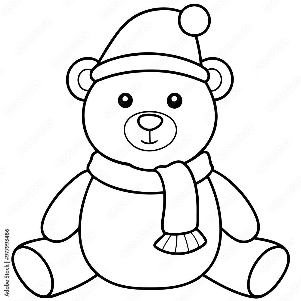 Fototapeta premium Christmas Teddy Bear Vector Cute Bear with Hat & Scarf