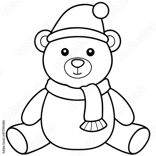 Christmas Teddy Bear Vector Cute Bear with Hat & Scarf