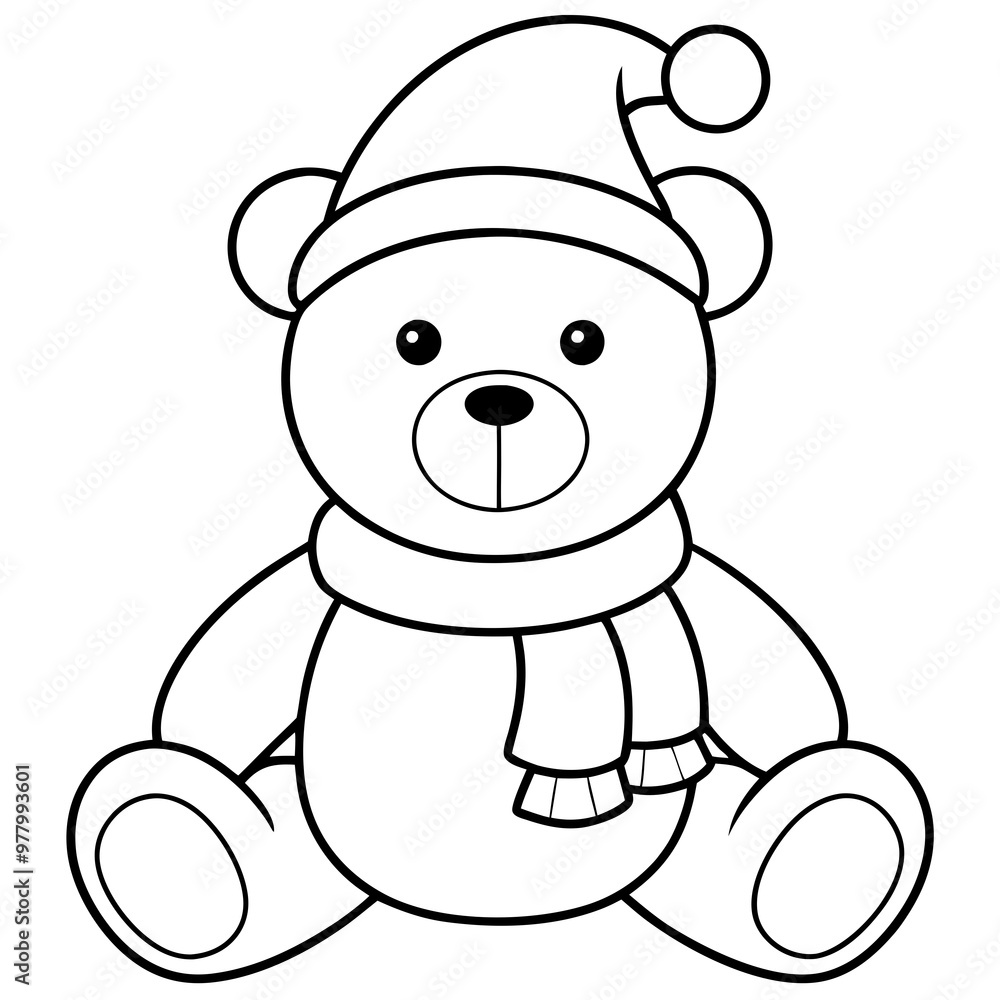 Christmas Teddy Bear Vector Cute Bear with Hat & Scarf Christmas Teddy Bear Vector Cute Bear with Hat & Scarf