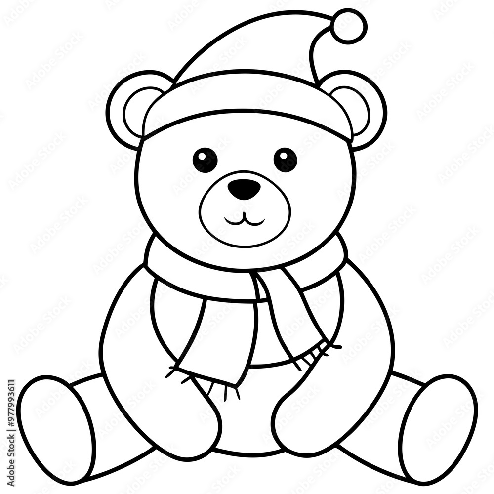 Christmas Teddy Bear Vector Cute Bear with Hat & Scarf Christmas Teddy Bear Vector Cute Bear with Hat & Scarf