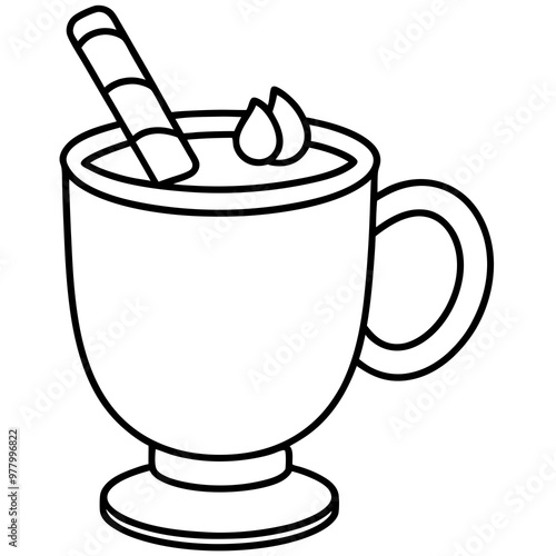 Eggnog Cup with Cinnamon Outline Vector