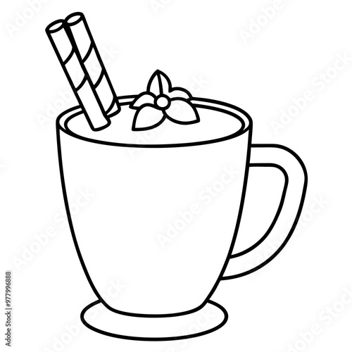 Eggnog Cup with Cinnamon Outline Vector