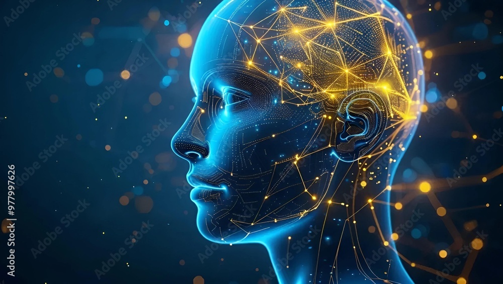 Futuristic humanoid head with vibrant neural network and glowing lines, featuring blue and yellow eyes, representing AI, Generative AI.
Futuristic humanoid head with vibrant neural network and glowing lines, featuring blue and yellow eyes, representing AI, Generative AI.