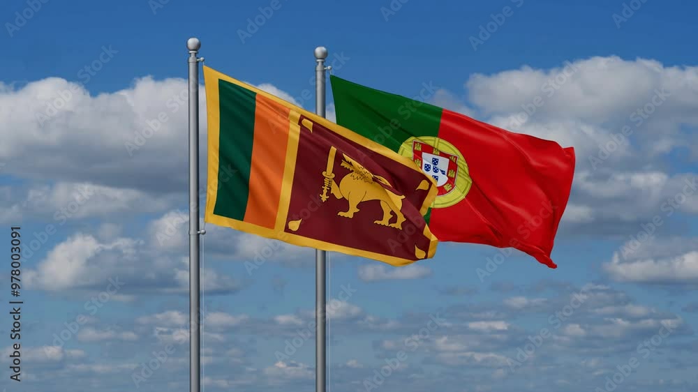 Portugal and Sri Lanka flags flying together, video concept of the relationship, two country cooperation concept Portugal and Sri Lanka flags flying together, video concept of the relationship, two country cooperation concept