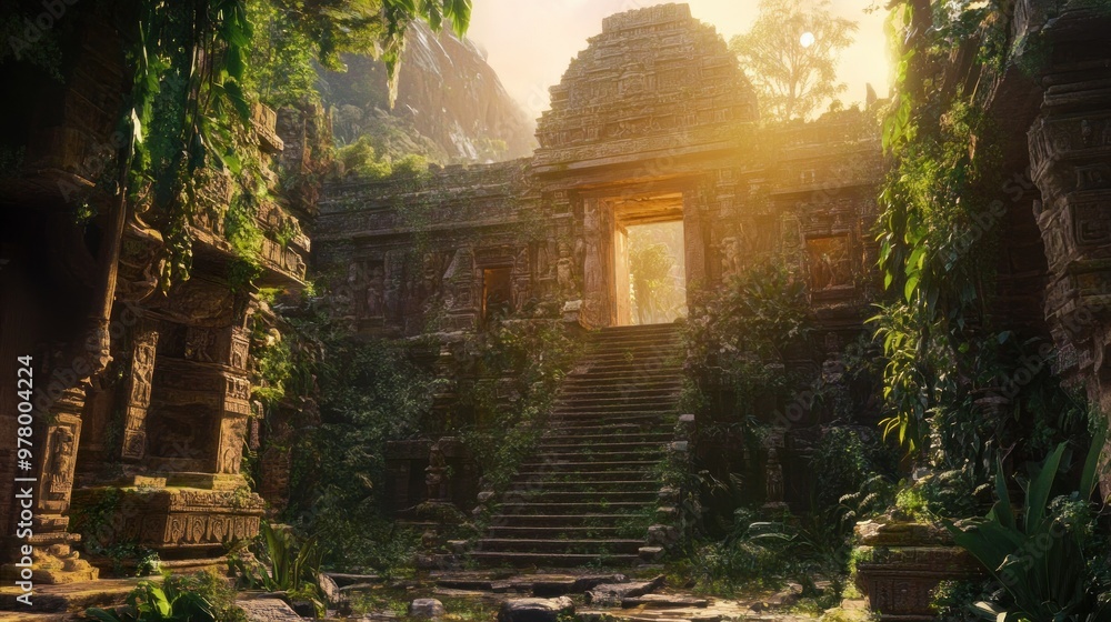 Ancient Stone Temple Ruins Overgrown With Lush Vegetation Ancient Stone Temple Ruins Overgrown With Lush Vegetation