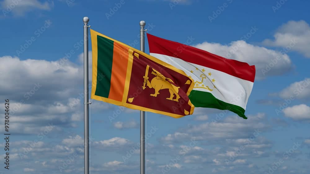 Tajikistan and Sri Lanka two flags waving together, video concept of the relationship, two country cooperation concept Tajikistan and Sri Lanka two flags waving together, video concept of the relationship, two country cooperation concept