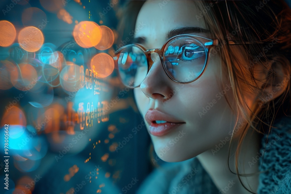Businesswoman using technology for insights. Businesswoman using technology for insights.