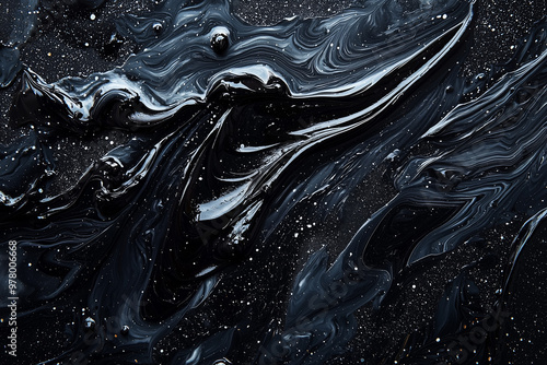 Abstract Black Swirling Paint: Cosmic Texture