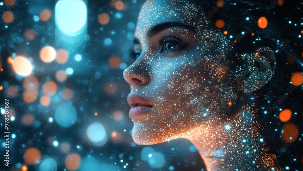 Ethereal woman with sparkles, magical closeup portrait Ethereal woman with sparkles, magical closeup portrait