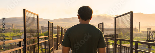 Wallpaper Mural Man crossing old iron bridge, new road, psychological concept Torontodigital.ca